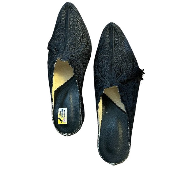 One-of-a-Kind Vintage Embroidered Lace Wedge Mules with Tassels - Picture 2 of 8